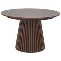 Altobuy – Table extensible ronde 120/200cm – Pied central relief MDF placage chêne fumé – 2 rallonges 40x120cm – Pour 8 convives