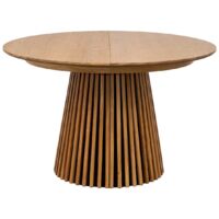 Altobuy – Table extensible ronde MDF placage chêne clair – Pied central – 2 rallonges 40x120 cm – Dimensions 120/160/200 x 120 x H75 cm