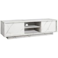 PIRALIA - Meuble TV 2 Portes Aspect Marbre Blanc