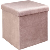 Pouf Coffre Pliable en Velours Côtelé Rose