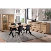 Altobuy – Ensemble séjour Massire 3 pièces – Buffet 3 portes et vitrine 3 portes – Table rectangulaire 170cm – Finition chêne français
