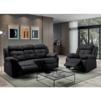 FABARES - Canapé 3 Places + Fauteuil Relax Manuel Gris