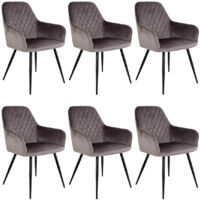 VIBY - Lot de 6 Fauteuils Velours Taupe et Piétement Acier Noir