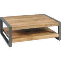 PALISSA - Table Basse avec Etagère Bois et Acier Patiné