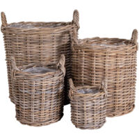 SELVA - Lot de 4 Paniers Décoratifs en Rotin avec Anses