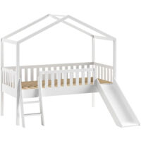 ARKAN - Lit Cabane Surélevé 90x200cm Pin Blanc avec Toboggan