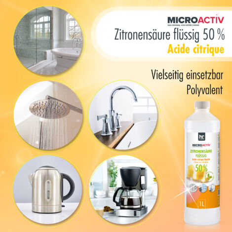 MICROACTIV Zitronensäure 1x 1l flüssig - Entkalker Kaffeevollautomat, Kaffeemaschine - Reinigungsmittel für Haushalt, Küche & Bad - biologisch abbaubar