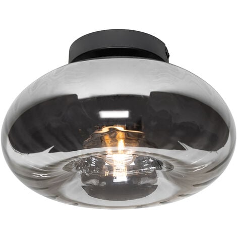 Art Deco Ceiling Light Black with Smoke Glass - Ayesha
