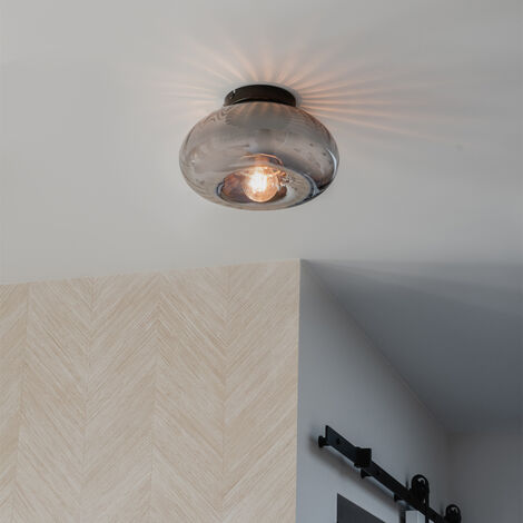Art Deco Ceiling Light Black with Smoke Glass - Ayesha