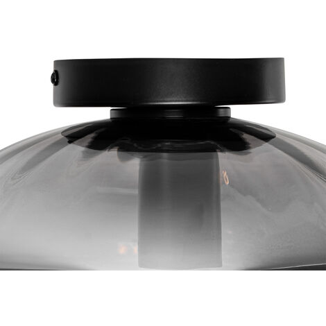 Art Deco Ceiling Light Black with Smoke Glass - Ayesha
