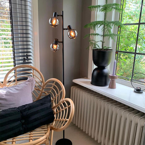Smart Floor Lamp Black with Smoke Glass Incl. 3 Wifi P45 - Vidro (1/5)
