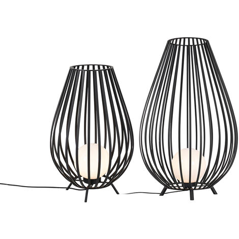 Set of Floor Lamps Black with Opal 110 cm and 70 cm - Angela (1/5)