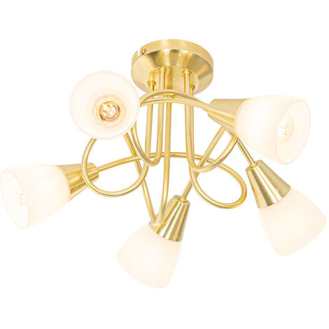 Qazqa – Classic ceiling light 5-light gold with opal glass – Dimmable E14 fittings – 41cm diameter – For indoor use in dining room, living room (1/4)