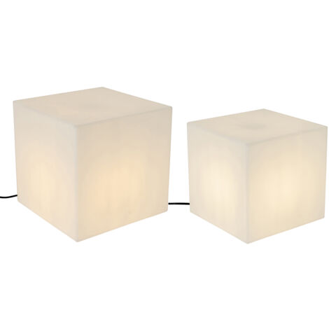 Set of 2 Outdoor Floor Lamps White 30 and 38 cm Square IP44 - Nura (1/4)