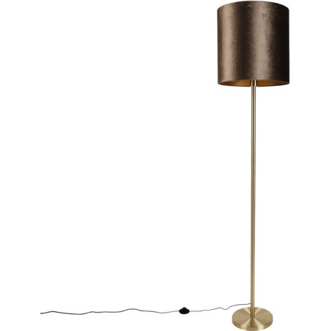 Floor Lamp Brass with Velvet Shade Brown 40cm - Simplo (1/4)
