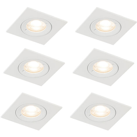 Set of 6 Recessed Spotlights White Square GU10 50mm IP44 - Xena