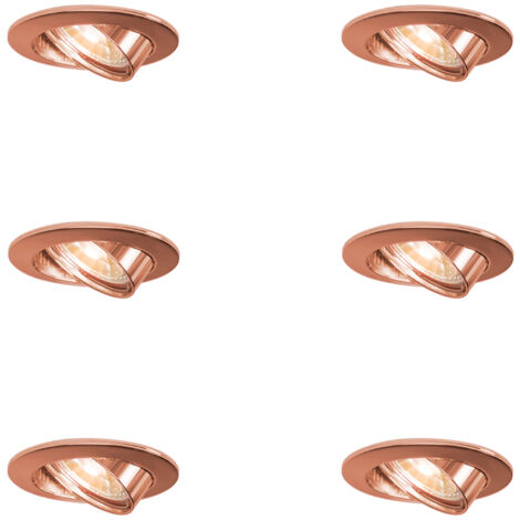 Set of 6 Round Recessed Spotlights Copper Tiltable - Edu