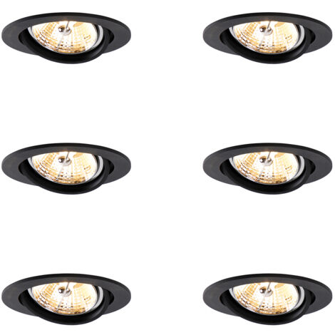 Set of 6 Modern Black Tiltable Recessed Spotlights AR70 - Cisco