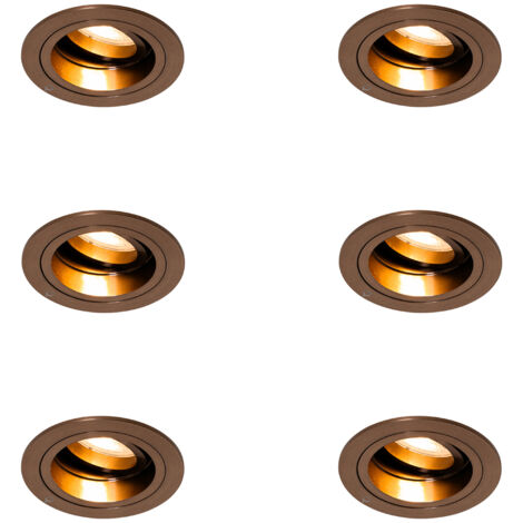 Set of 6 Recessed Spotlights Dark Bronze Round Adjustable - Chuck (1/4)