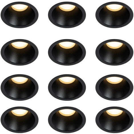 Set of 12 Modern Recessed Spotlights Black GU10 35mm IP44 - Dept