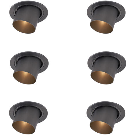 Installa Set of 6 Modern Recessed Spotlights Gunmetal GU10 50mm Round Tiltable ...