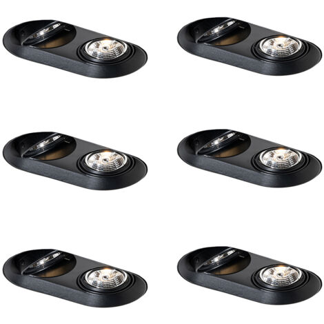 Set of 6 Rounded Recessed Spotlights Black GU10 70mm 2-Light - Hubs