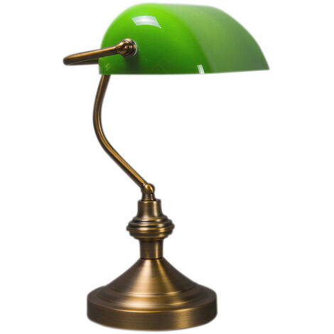 Classic Table Lamp/Notary Lamp Bronze with Green Glass - Banker