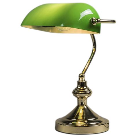 Classic table lamp/notary lamp brass with green glass - Banker