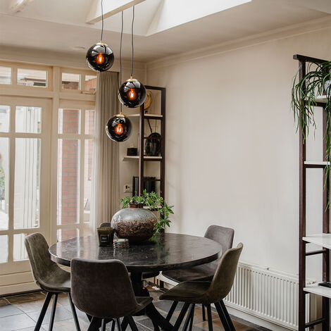 Art Deco Pendant Light Brass with Black Glass 3-Light - Pallon