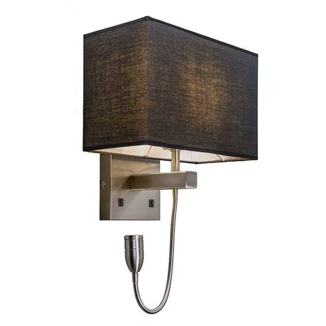 Wall Lamp Steel with Black Lampshade and Reading Arm Incl. LED - Bergamo