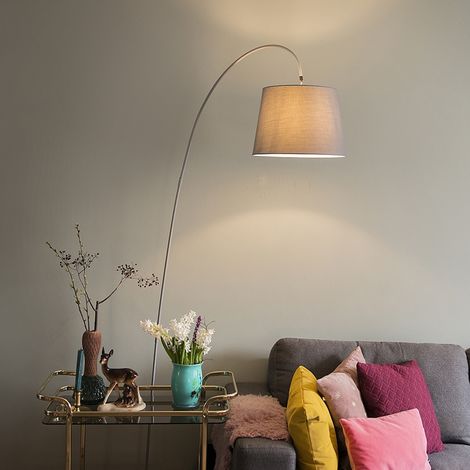 Modern arc lamp brass with marble base and black shade 32.5 cm - XXL