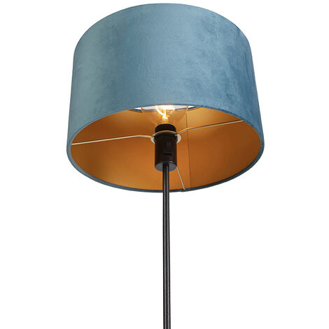 Floor lamp black with velor shade blue with gold 35 cm - Parte