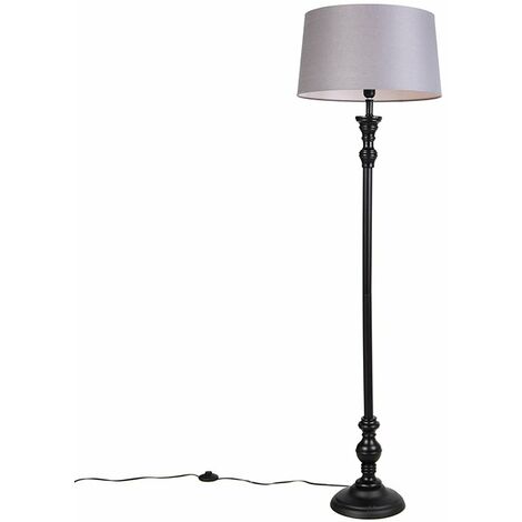 Floor Lamp Black with Linen Lampshade Grey 45 cm - Classico (1/4)