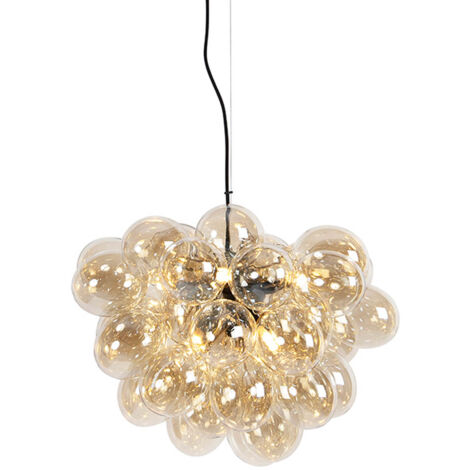 Art Deco Pendant Light Black with Amber Glass 8-Light - Uvas
