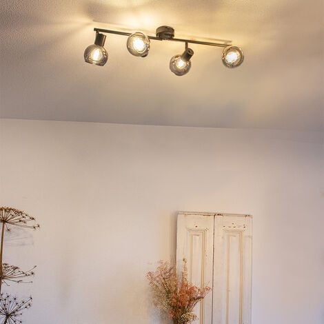 Art Deco Ceiling Light Black with Smoke Glass 4-Lights - Vidro