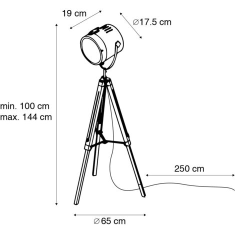 Industrial Tripod Floor Lamp Wood with Studio Spotlight - Braha