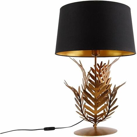 Table lamp gold with black cotton shade 40 cm - Botanica