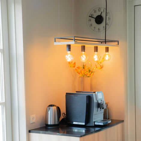 Industrial Pendant Light Black with Wood 4 Lights - Shelf