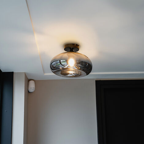 Art Deco Ceiling Light Black with Smoke Glass - Busa