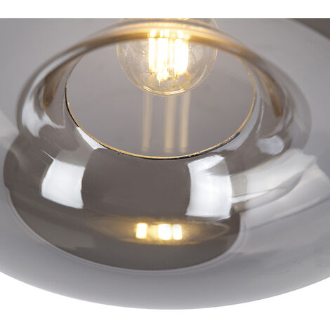 Art Deco Ceiling Light Black with Smoke Glass - Busa