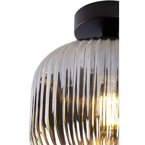 Art Deco Ceiling Light Black with Smoke Glass - Karel