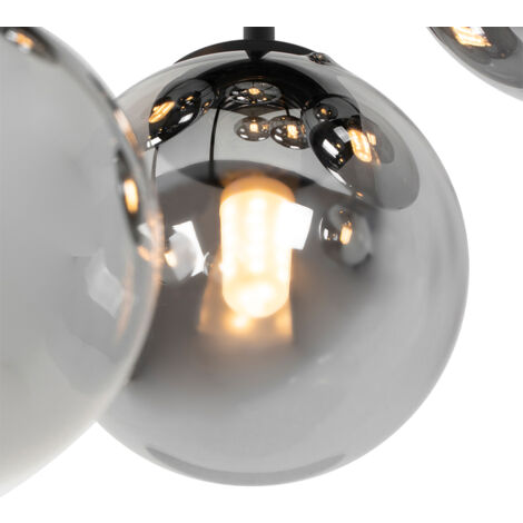 Modern Ceiling Light Black 9-Light with Smoke Glass - Athens