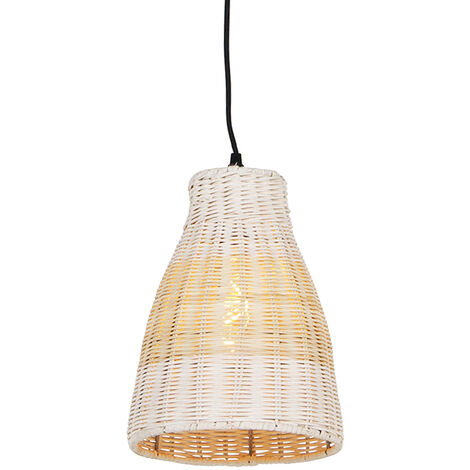 Country Hanging Lamp White With Wood 20, Rattan Pendant Light Shade Bunnings