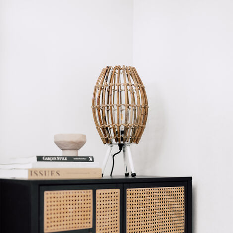 Country Style Table Lamp Tripod Bamboo with White - Canna Capsule