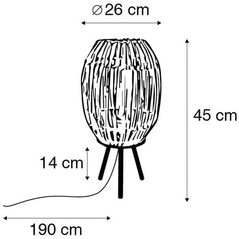 Country Style Table Lamp Tripod Bamboo with White - Canna Capsule