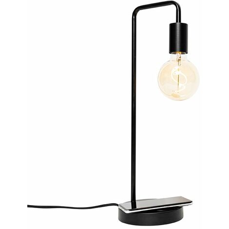 Modern Black Table Lamp with Wireless Charging - Facil