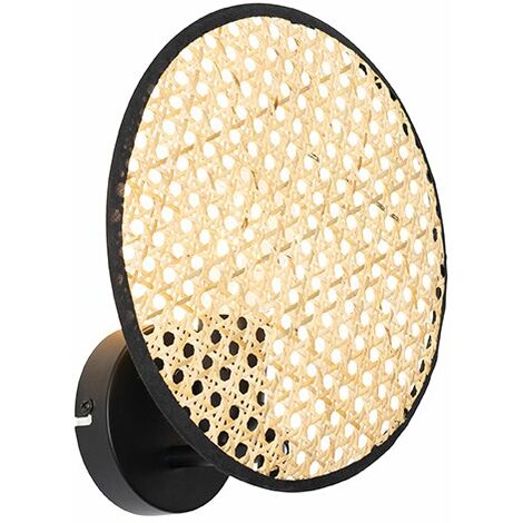 Rustic Wall Light Black with Rattan 25 cm - Kata