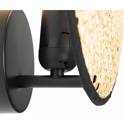 Rustic Wall Light Black with Rattan 25 cm - Kata