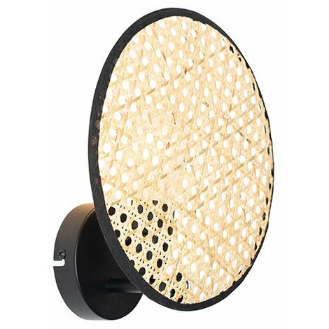 Rustic Wall Light Black with Rattan 25 cm - Kata