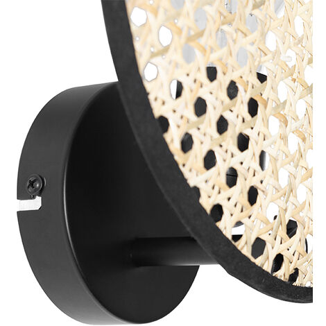Rustic Wall Light Black with Rattan 25 cm - Kata